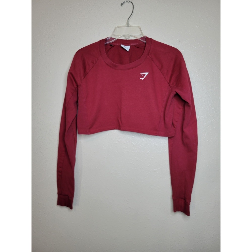 Gymshark‎ Cropped Sweatshirt Womens Burgundy Long Sleeve Logo Crewneck Sz S